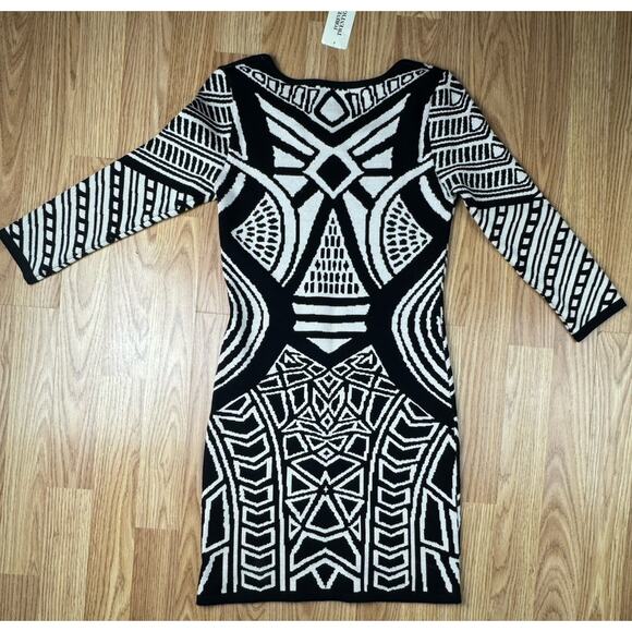 Forever 21 Dress Women Size Medium Black Knit Geometric 3/4 Sleeve Sheath NEW - Picture 3 of 8